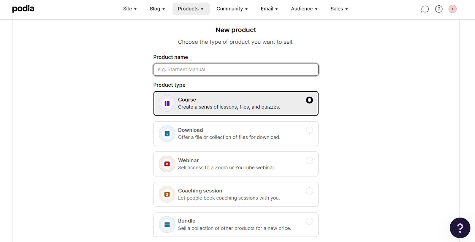 Podia's course building interface